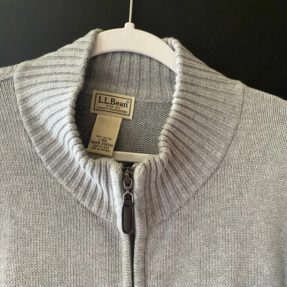 L.L. Bean Sweater Cardigan Full Zip 100% Cotton Gray Mens Size Large